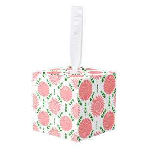 pattern with pink flowers   cube ornament