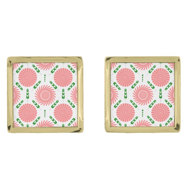  pattern with pink flowers   cufflinks (Front)