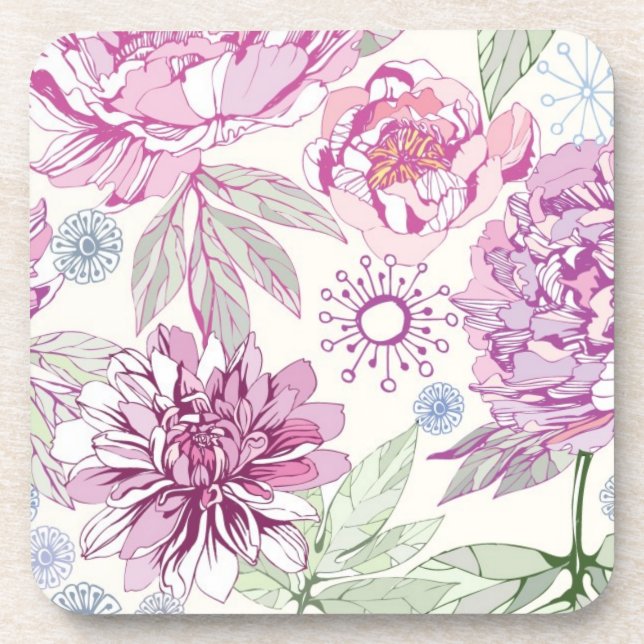 Pattern with pink flowers drink coaster (Front)
