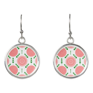 pattern with pink flowers  earrings
