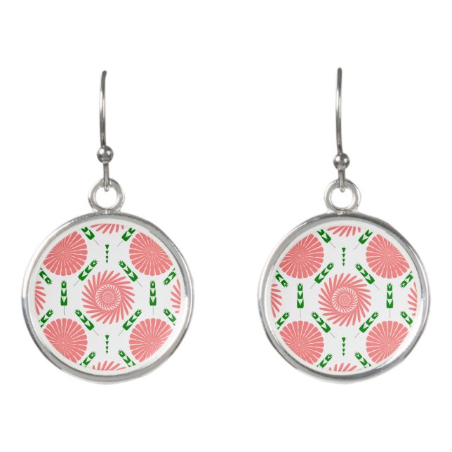  pattern with pink flowers  earrings (Front)