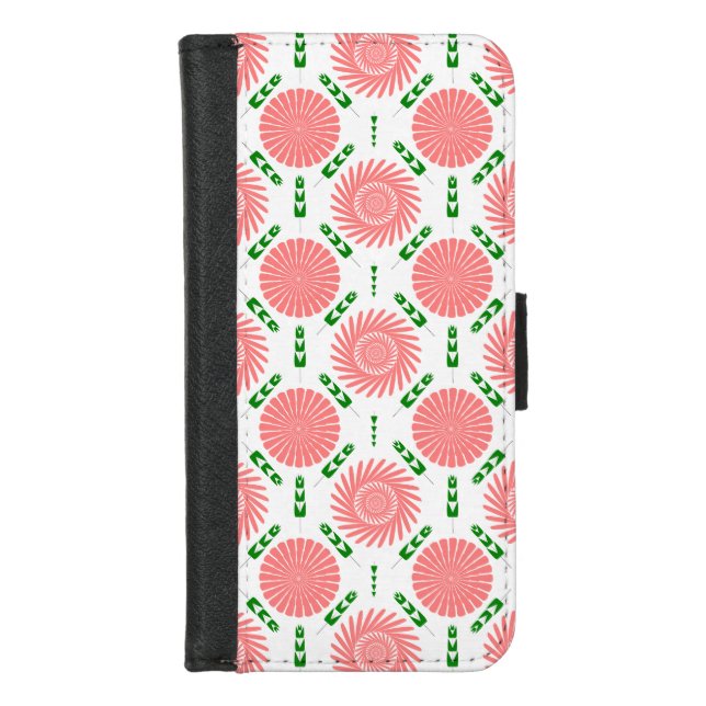  pattern with pink flowers  iPhone wallet case (Front)