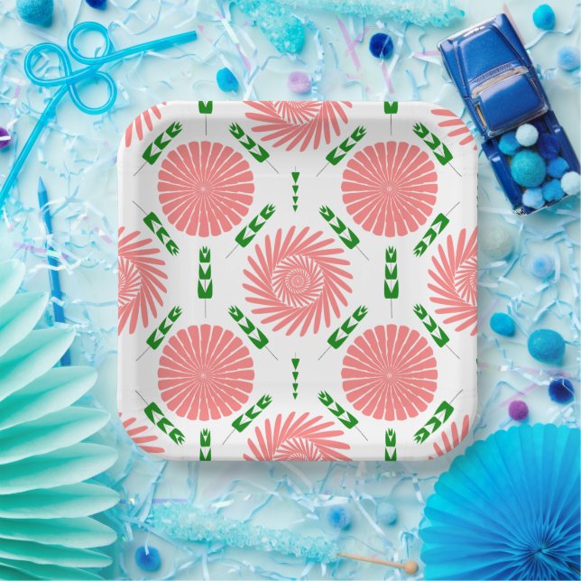  pattern with pink flowers   paper plates (Party)