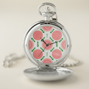 pattern with pink flowers pocket watch