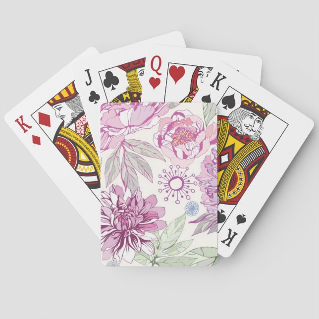 Pattern with pink flowers poker cards (Back)