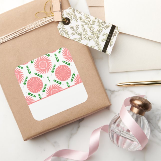  pattern with pink flowers   square sticker (Gifting)