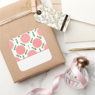 pattern with pink flowers square sticker