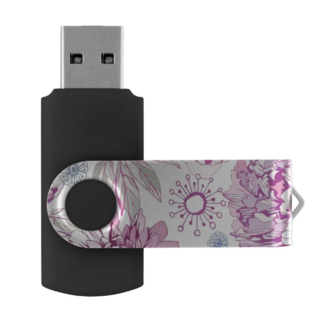 Pattern with pink flowers USB flash drive (Opened)