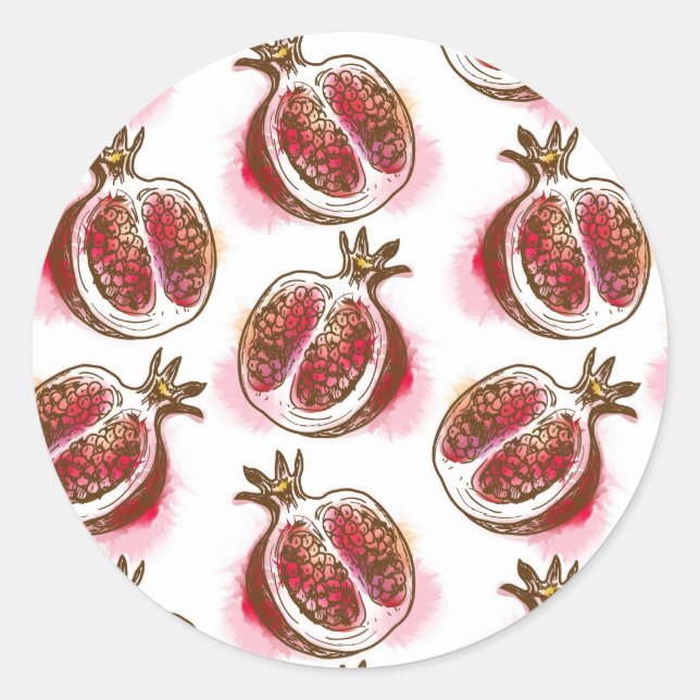 Pattern with pomegranate classic round sticker (Front)