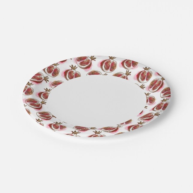 Pattern with pomegranate paper plates (Angled)