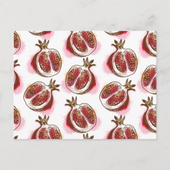 Pattern With Pomegranate Postcard by watercoloring at Zazzle