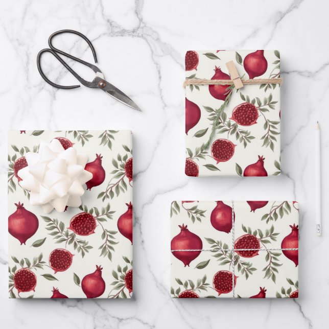 Pattern with pomegranate wrapping paper sheets (Front)