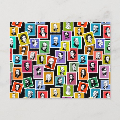 Pattern with portraits of the greatest composers announcement postcard