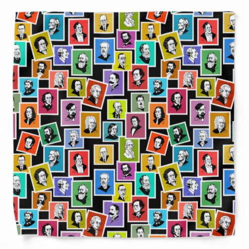 Pattern with portraits of the greatest composers bandana
