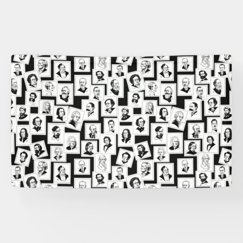 Pattern with portraits of the greatest composers banner