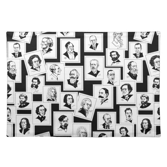 Pattern with portraits of the greatest composers cloth placemat (Front)