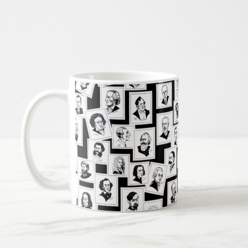 Pattern with portraits of the greatest composers coffee mug