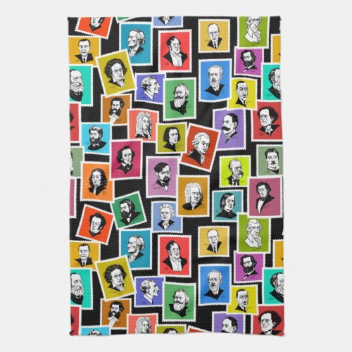 Pattern with portraits of the greatest composers kitchen towel