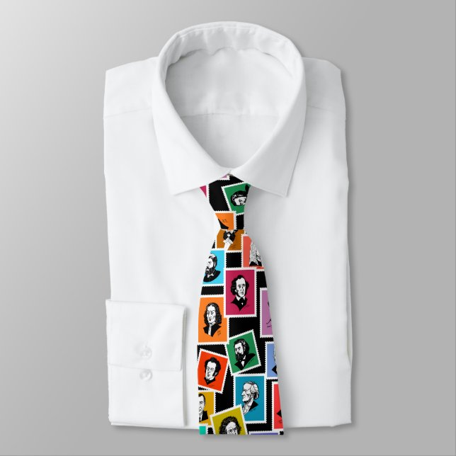Pattern with portraits of the greatest composers neck tie (Tied)