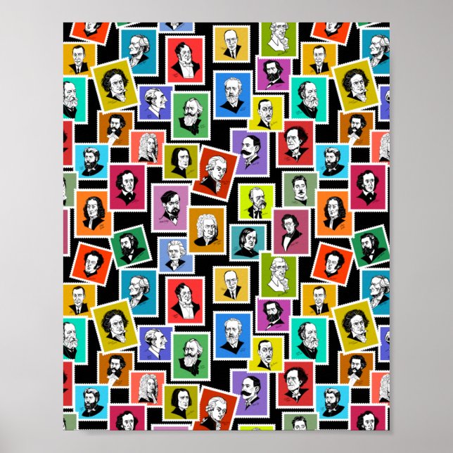 Pattern with portraits of the greatest composers poster (Front)