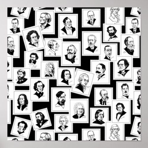 Pattern with portraits of the greatest composers poster