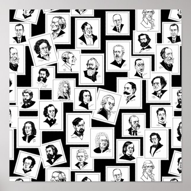 Pattern with portraits of the greatest composers poster (Front)
