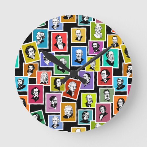 Pattern with portraits of the greatest composers round clock