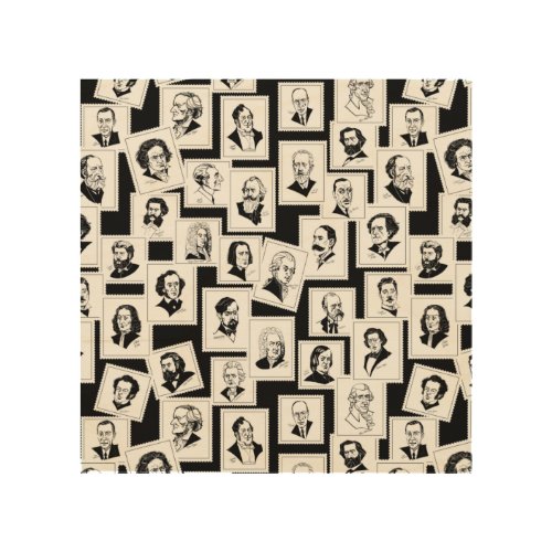 Pattern with portraits of the greatest composers wood wall art
