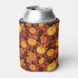 Pattern with pumpkins and autumn maple can cooler