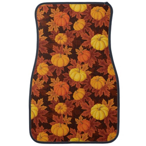 Pattern with pumpkins and autumn maple car floor mat