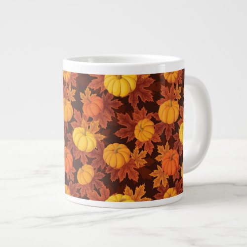 Pattern with pumpkins and autumn maple giant coffee mug