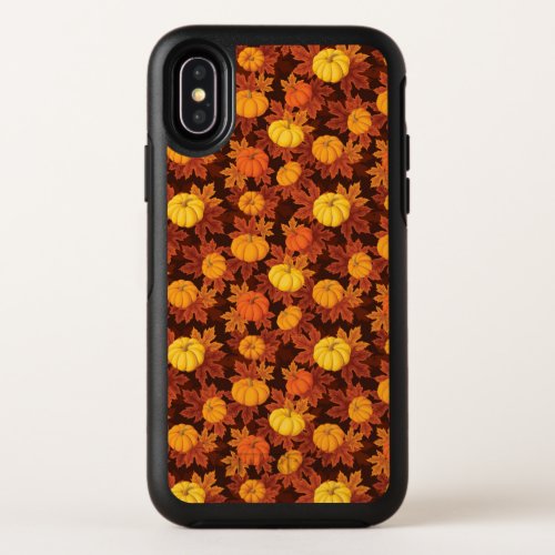 Pattern with pumpkins and autumn maple OtterBox symmetry iPhone x case