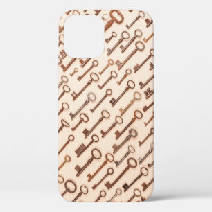 Pattern with real vintage victorian keys on kraft iPhone 12 case