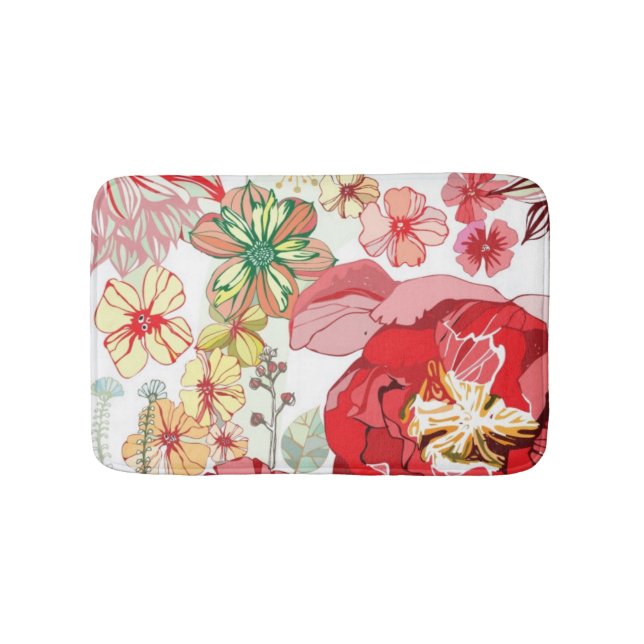 Pattern with red flowers bathroom mat (Front)
