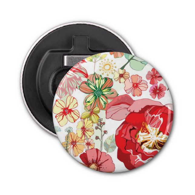 Pattern with red flowers bottle opener (Front)