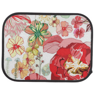 Pattern with red flowers car floor mat