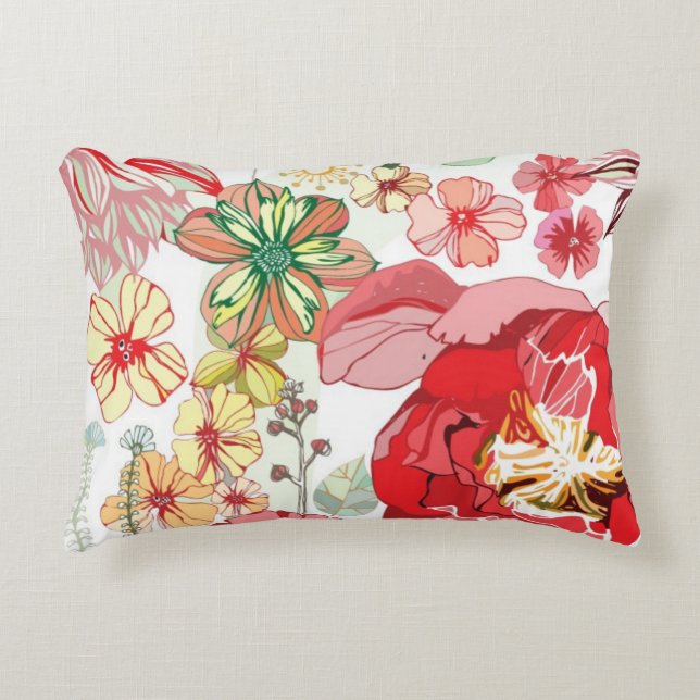Pattern with red flowers decorative pillow (Front)