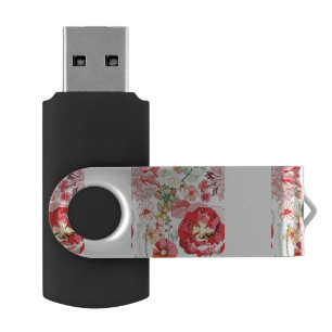 Pattern with red flowers flash drive