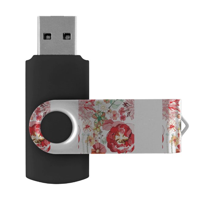 Pattern with red flowers flash drive (Opened)