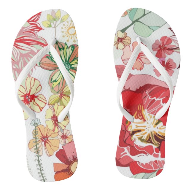 Pattern with red flowers flip flops (Footbed)