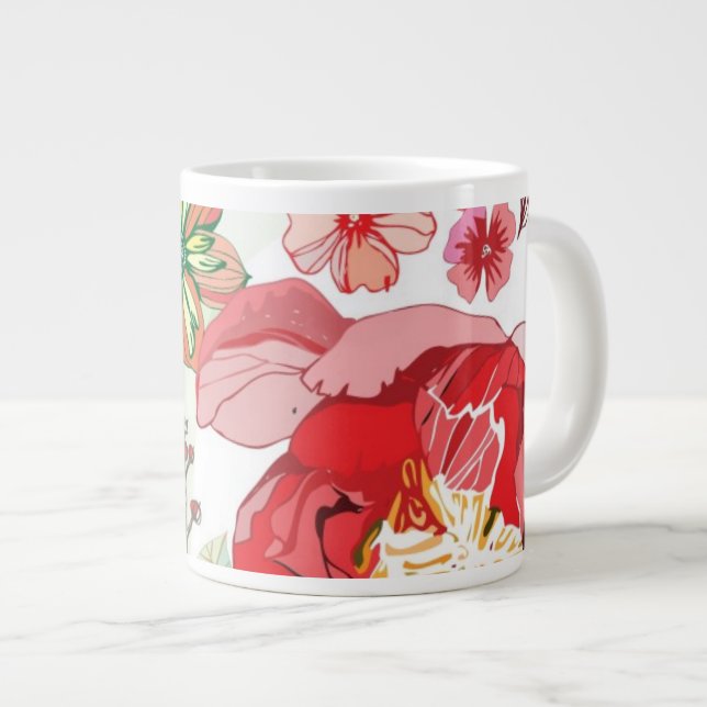 Pattern with red flowers giant coffee mug (Front Right)
