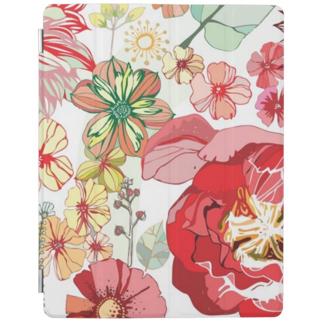 Pattern with red flowers iPad smart cover (Front)