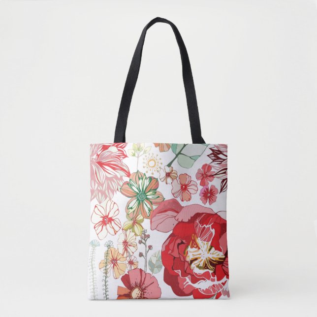 Pattern with red flowers tote bag (Front)
