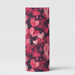 pattern with red hearts for Valentines Day Pillar Candle