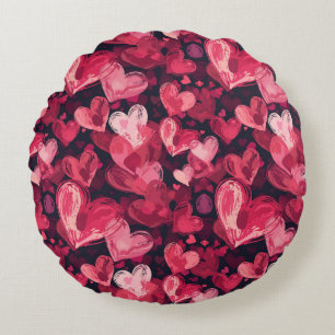 pattern with red hearts for Valentines Day  Round Pillow