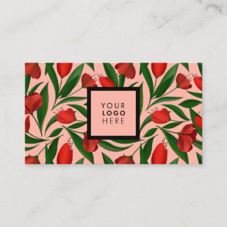Pattern with red tulips business card