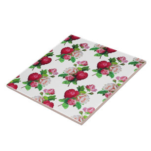 Pattern with Red, White and Pink Roses, Ceramic Tile