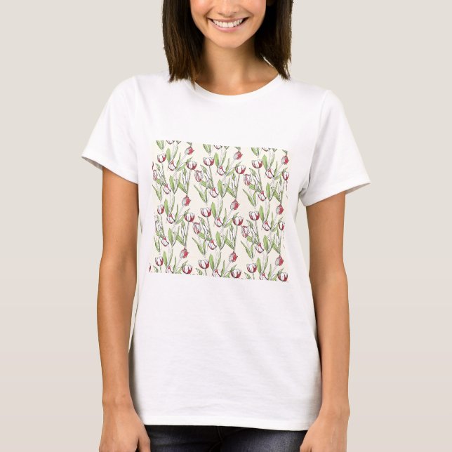 Pattern with red white tulips T-Shirt (Front)
