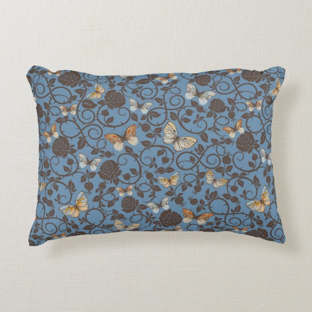 pattern with roses and butterfly accent pillow (Front)