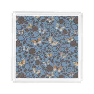 pattern with roses and butterfly acrylic tray